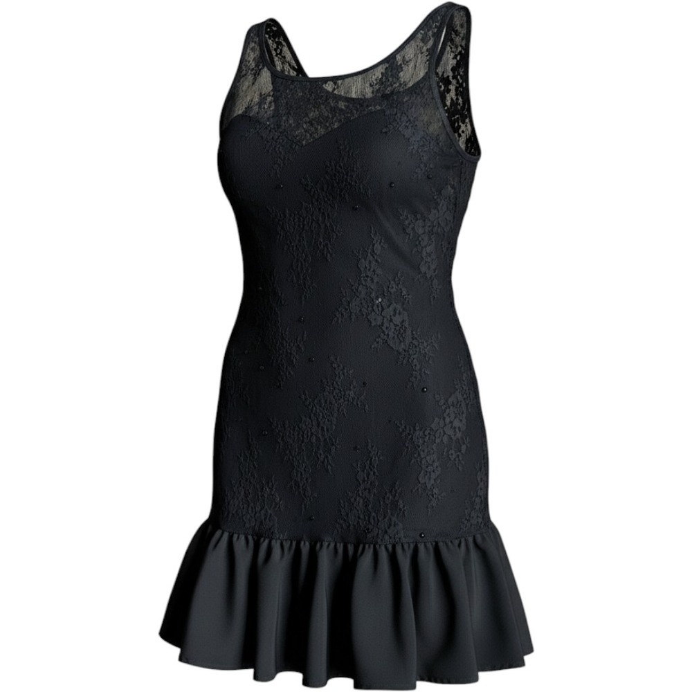 Vintage Cocktail Dress‎ Women M Black Ruffle Whimsigoth Fairy Beaded Sheer Party